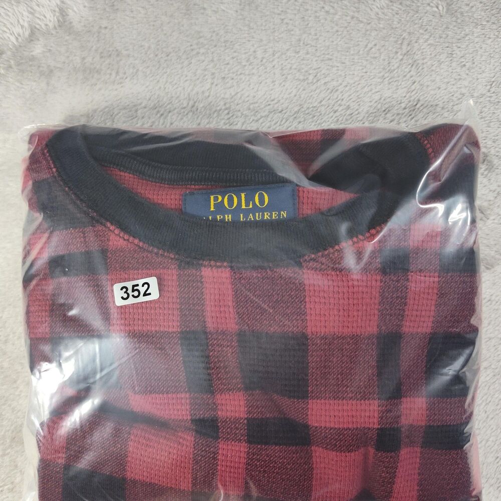 Polo Ralph Lauren Shirt Mens Medium Red Plaid Thermal Long Sleeve Knit Logo - Picture 9 of 9